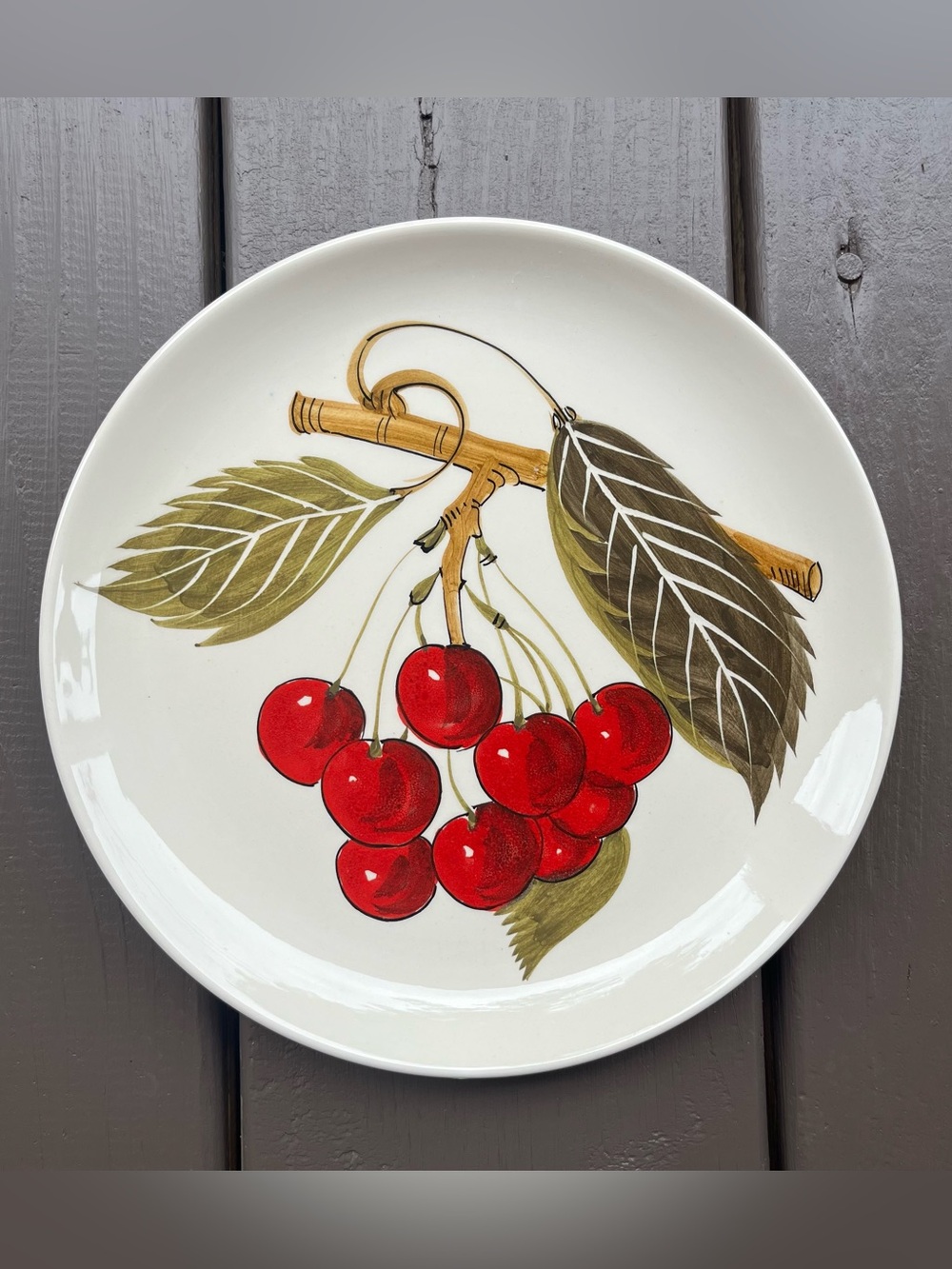 Vintage Mancioli Italy Cherries Salad Coupe Plate Mid Century Modern Cottagecore